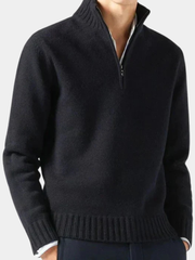 Pull en laine pour homme à col montant et demi-zip, coupe ajustée