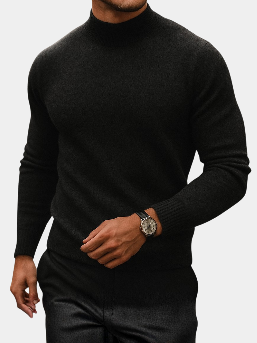 Pull en laine à col semi-montant pour homme, coupe moderne et maille fine