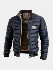 Veste urbaine pour homme bleu marine avec col montant et poches poitrine boutonnées