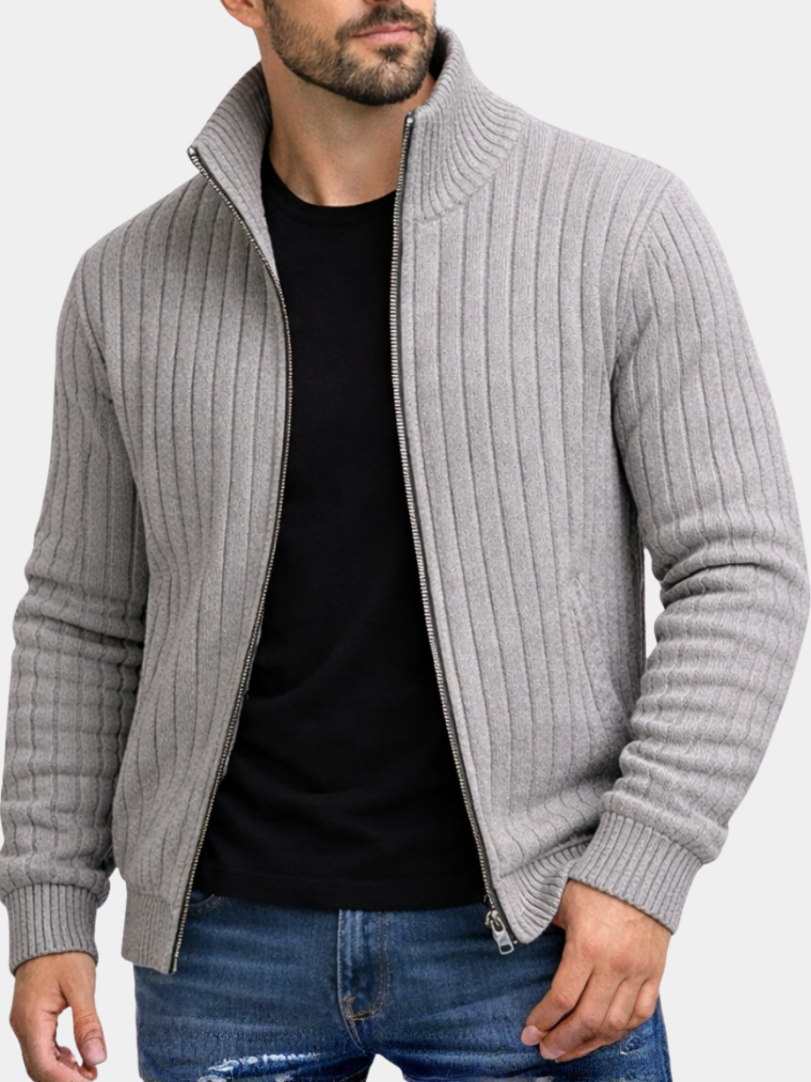 Gilet zippé en maille côtelée pour homme, disponible en plusieurs coloris