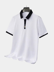 Polo à rayures fines pour homme avec col et poignets contrastés