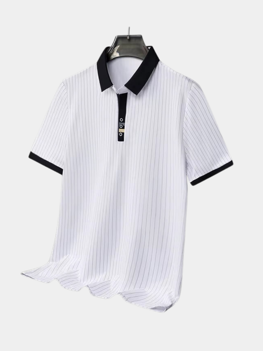 Polo à rayures fines pour homme avec col et poignets contrastés