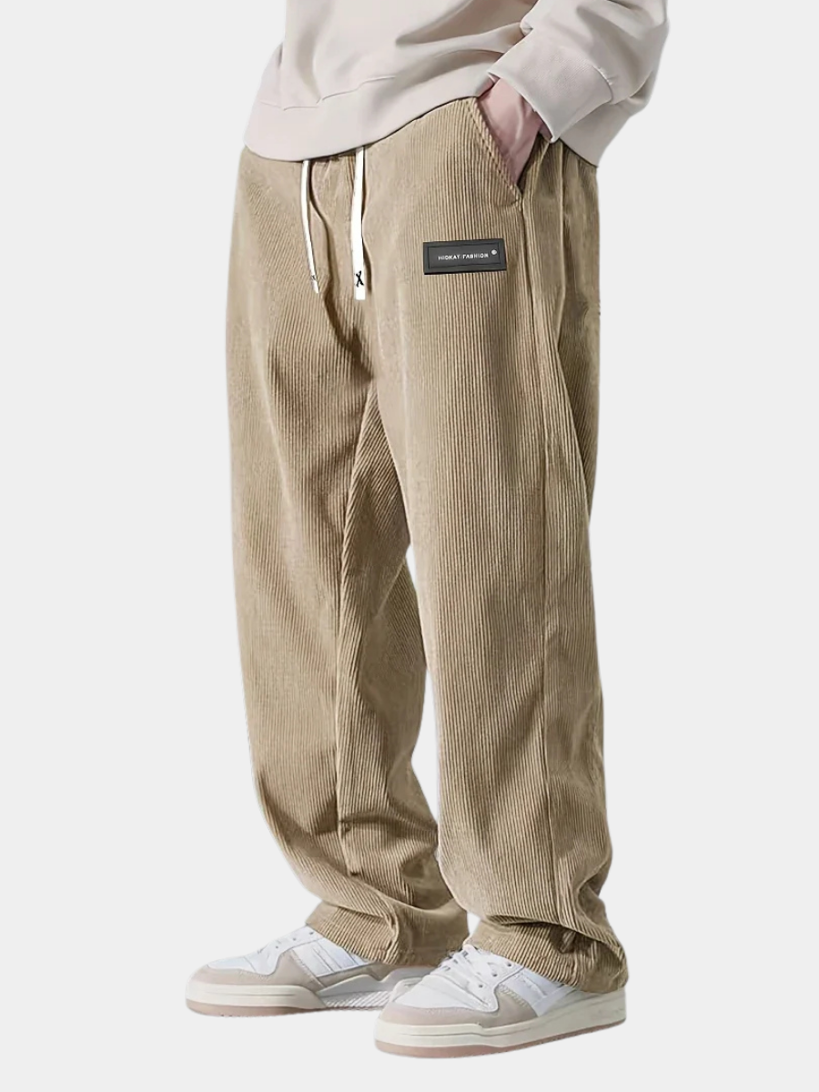 Pantalon en velours côtelé pour homme avec taille à cordon réglable