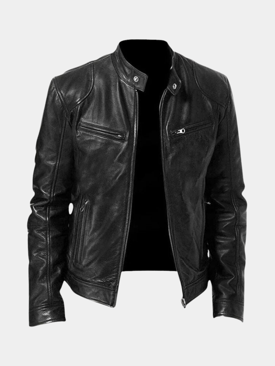 Veste en cuir véritable pour homme à coupe ajustée, portée en look décontracté
