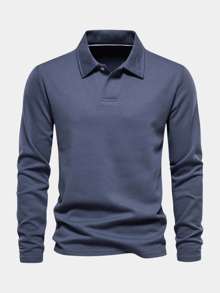 Polo à manches longues pour homme en coton mélangé, coupe ajustée