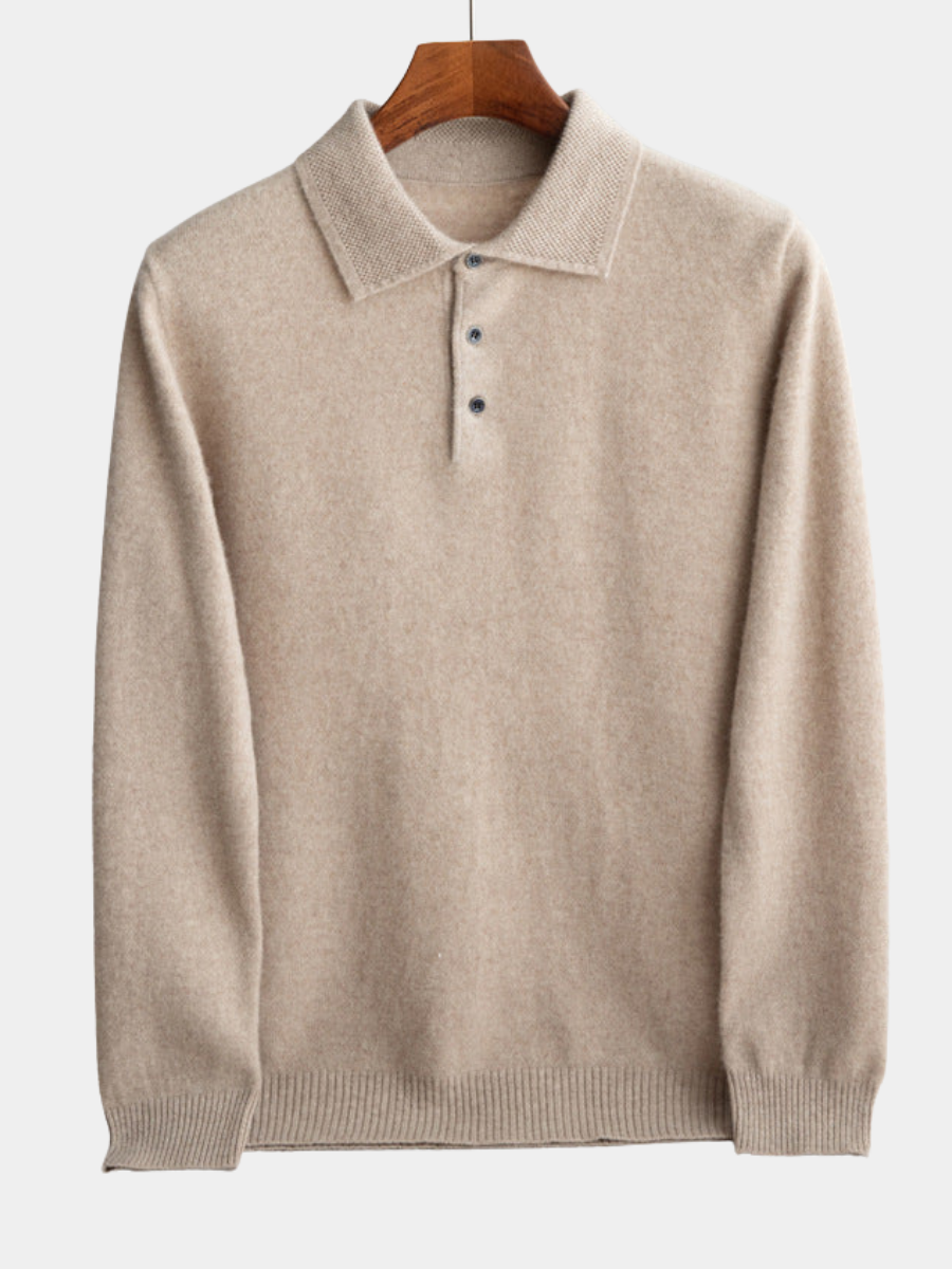 Pull polo en laine pour homme à col boutonné et coupe ajustée