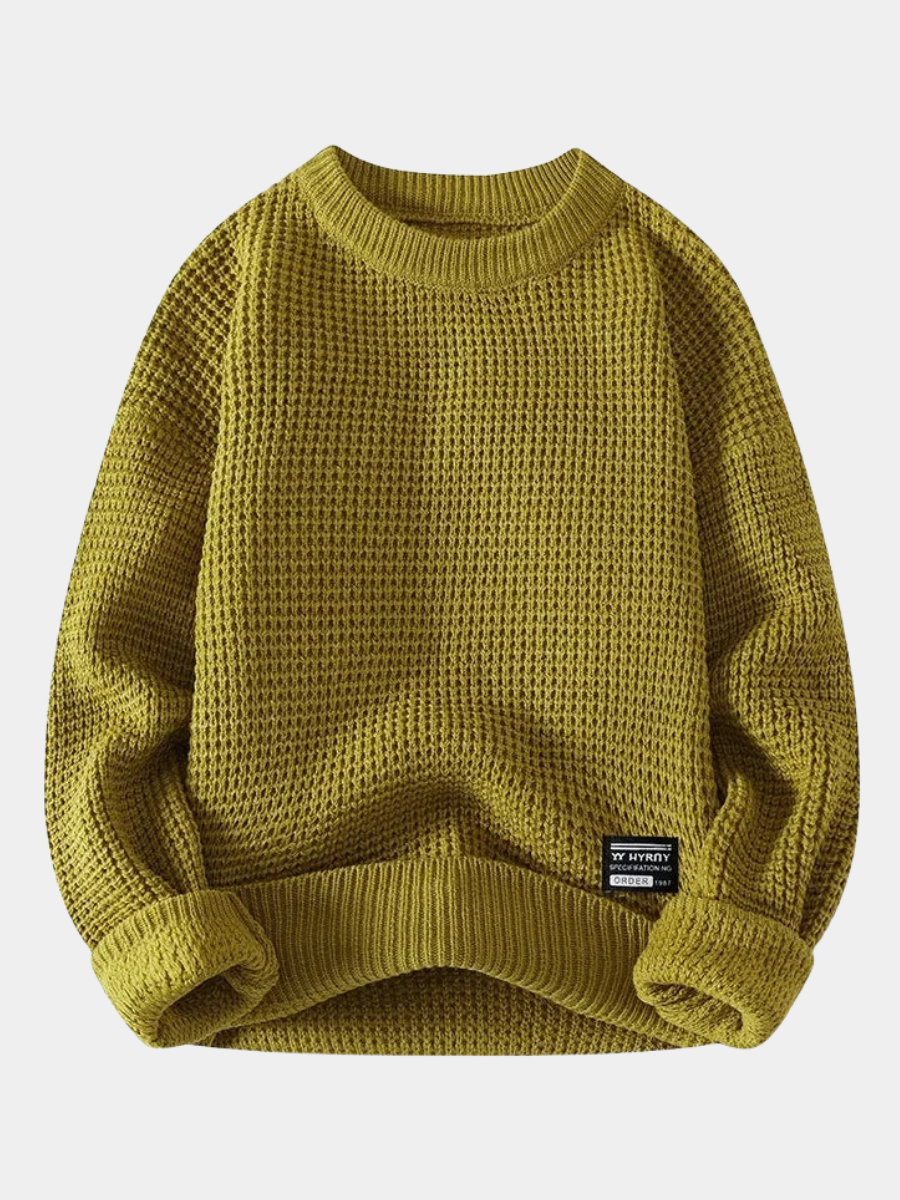 Pull homme en maille nid d'abeille avec col, poignets et ourlet côtelés