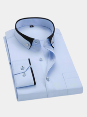 Chemise classique pour homme à manches longues avec col à contraste