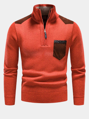 Pull en polaire pour homme à col montant et demi-zip avec inserts contrastants
