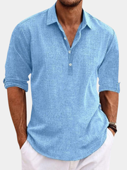 Chemise en lin pour homme à col classique et fermeture à quatre boutons