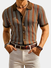 Polo homme en maille chevron avec col contrasté et fermeture à boutons