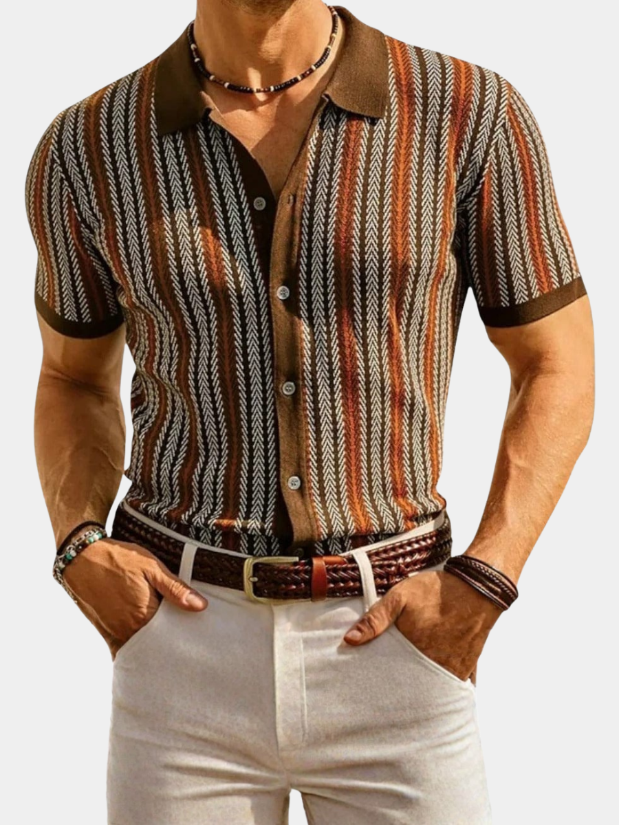 Polo homme en maille chevron avec col contrasté et fermeture à boutons