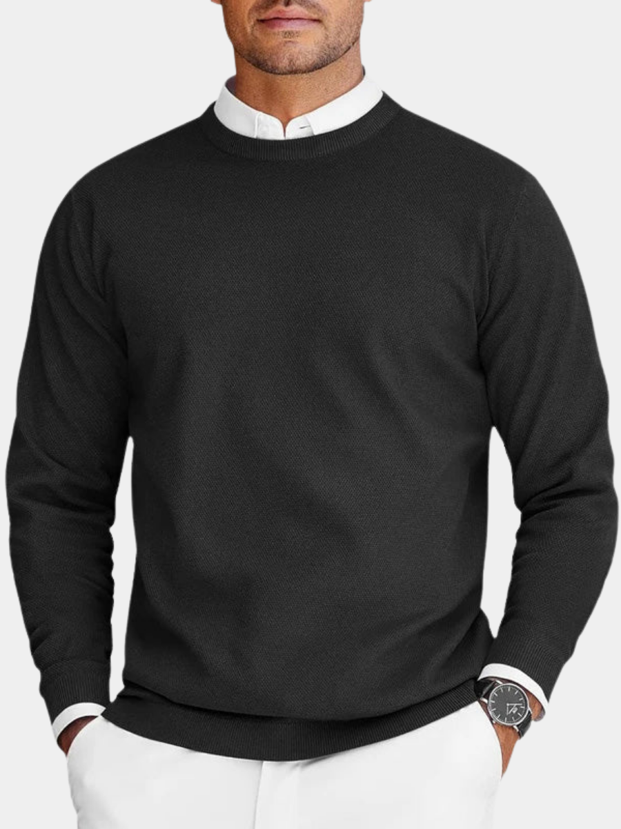Pull col rond en maille pour homme, coupe ajustée et couleur unie