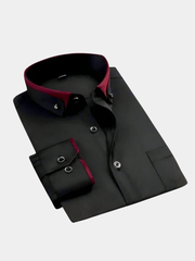 Chemise classique à manches longues pour homme avec col net et fermeture boutonnée