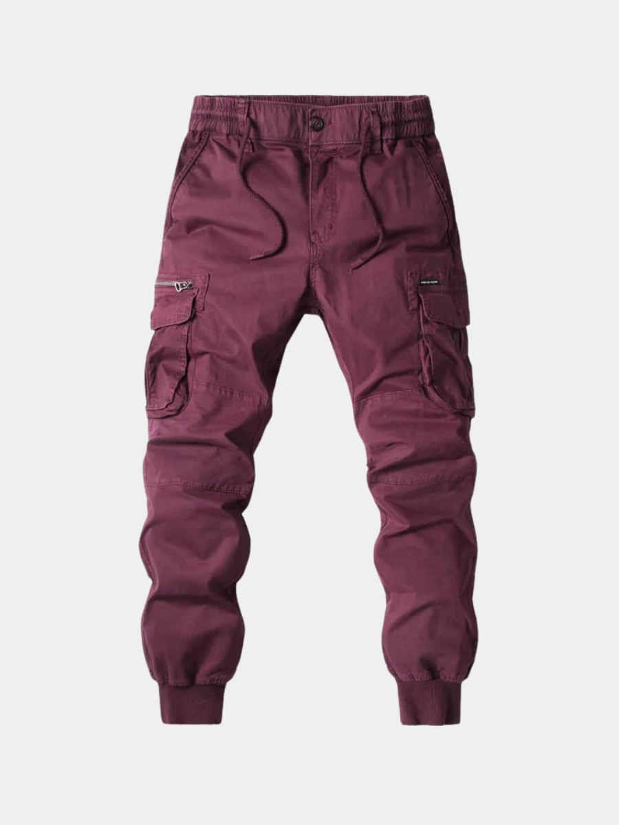 Jogger cargo utility en coton extensible pour homme avec poches zippées et poignets côtelés