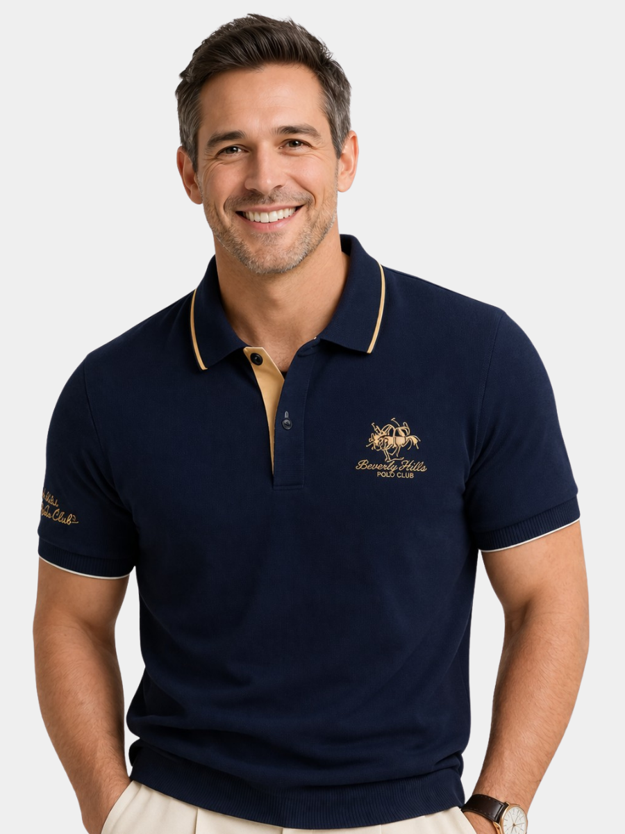 Polo classique pour homme à col boutonné, coupe ajustée