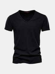 T-shirt à col en V en coton pour homme, coupe classique et style épuré