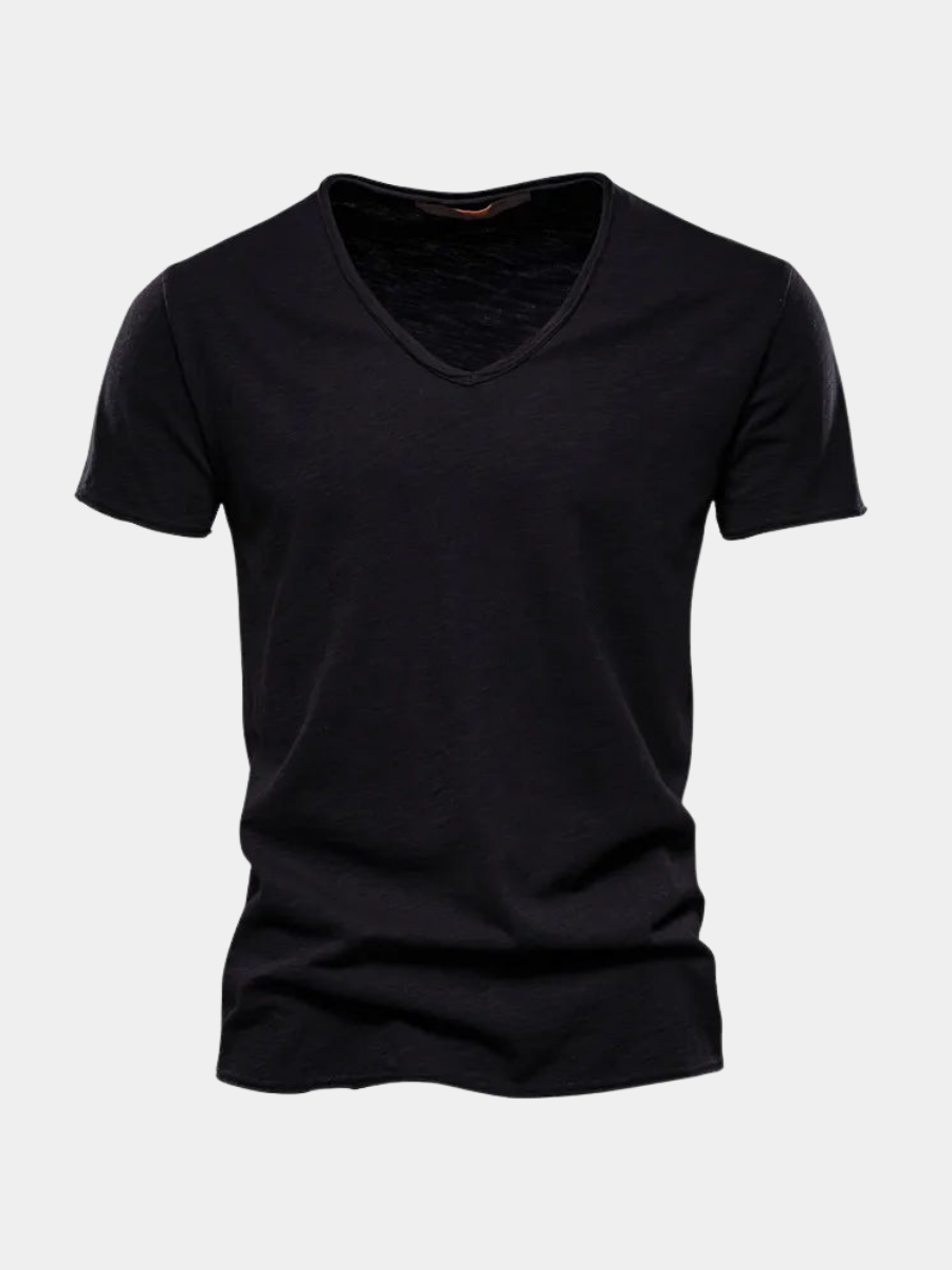 T-shirt à col en V en coton pour homme, coupe classique et style épuré