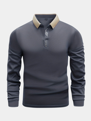 Polo manches longues pour homme à col boutonné et coupe régulière