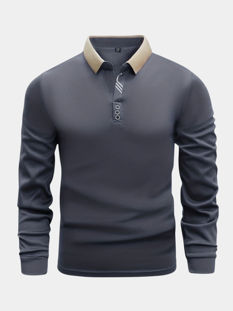 Polo manches longues pour homme à col boutonné et coupe régulière
