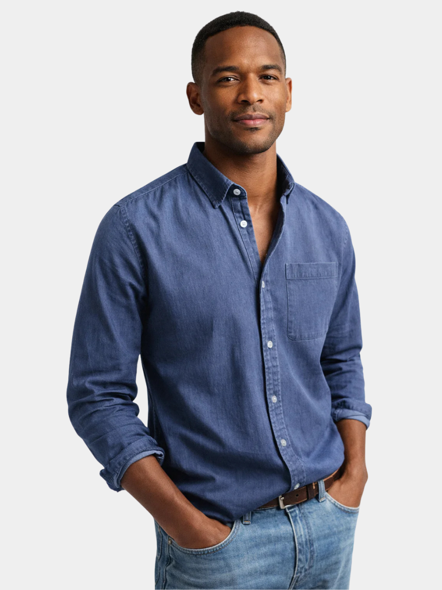 Chemise boutonnée pour homme à col classique, manches longues et poche poitrine