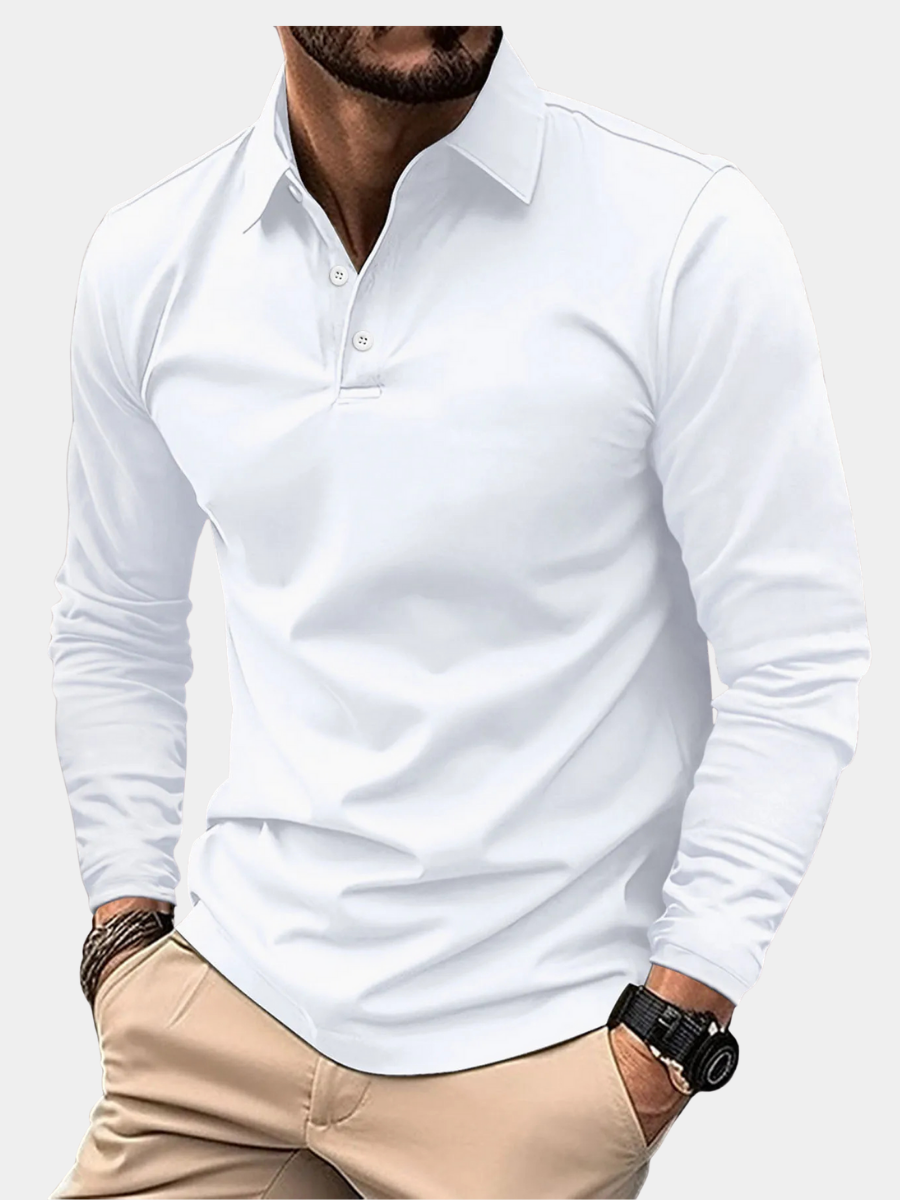 Polo à manches longues pour homme avec col boutonné et coupe ajustée