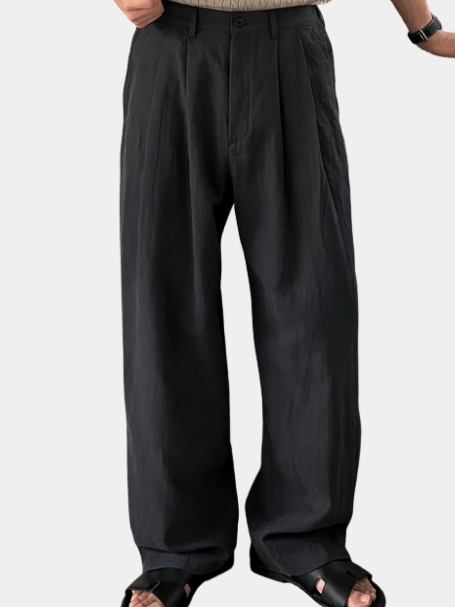 Pantalon en lin à jambes larges pour homme, coupe ample et fluide
