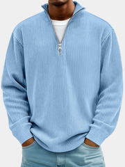 Pull demi-zip en maille structurée pour homme, coupe ajustée et col montant