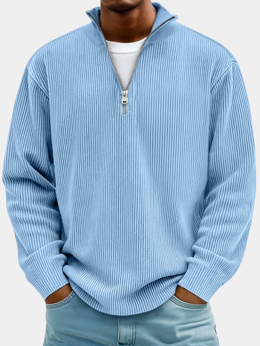 Pull demi-zip en maille structurée pour homme, coupe ajustée et col montant