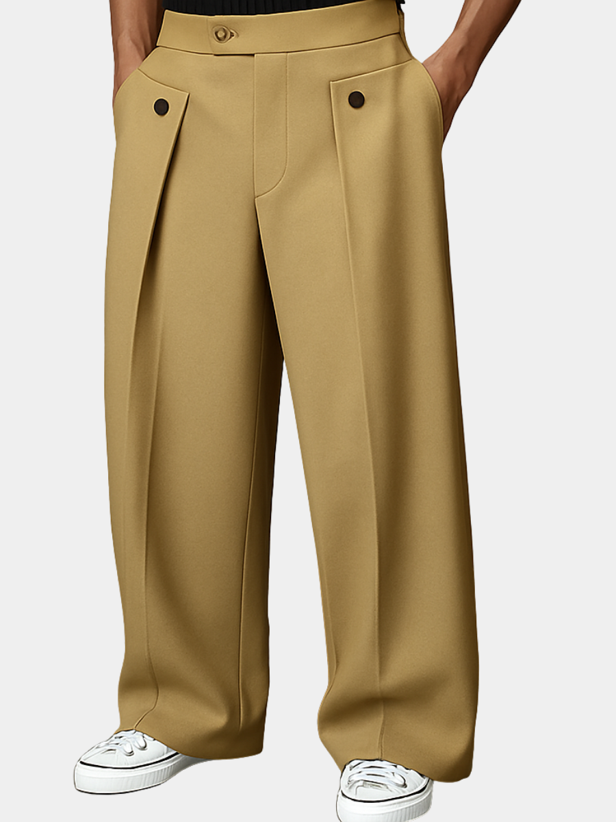 Pantalon à pinces pour homme à coupe élancée, disponible en kaki et noir