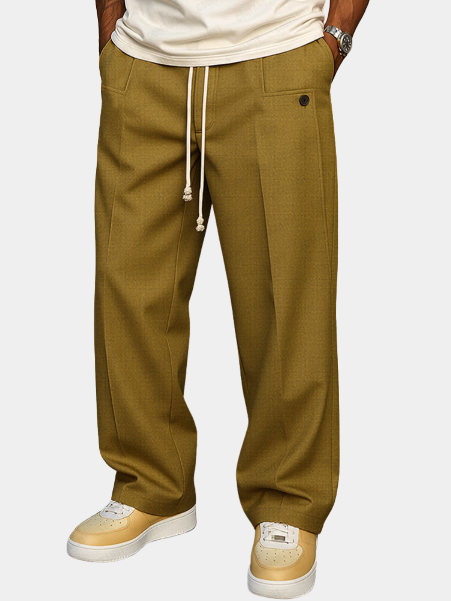 Pantalon à cordon pour homme à taille réglable, coupe ajustée et lignes épurées