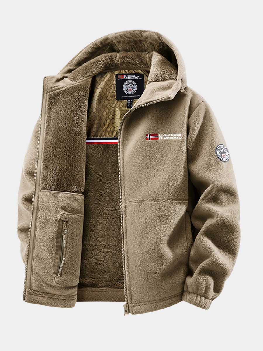 Veste thermique en polaire à capuche pour homme, avec fermeture éclair frontale