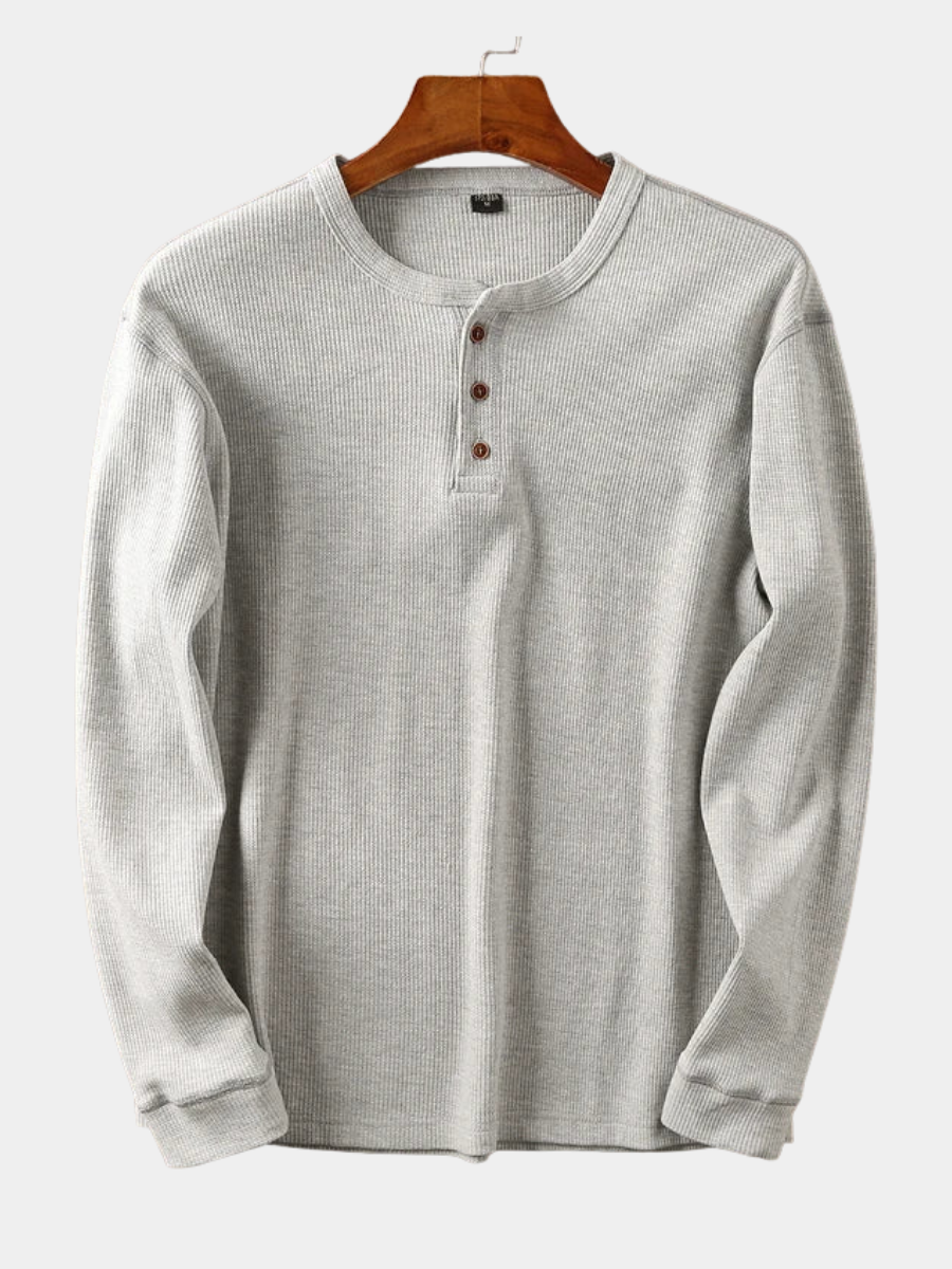 Maillot à manches longues en coton nid d'abeille pour homme, devant à trois boutons