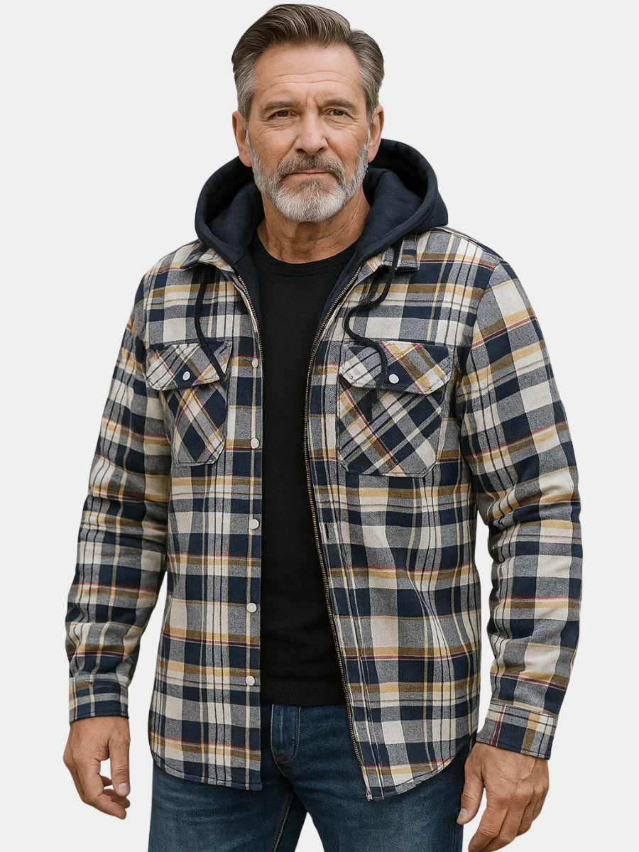 Veste à carreaux en mélange de laine pour homme, coupe moderne avec fermeture éclair