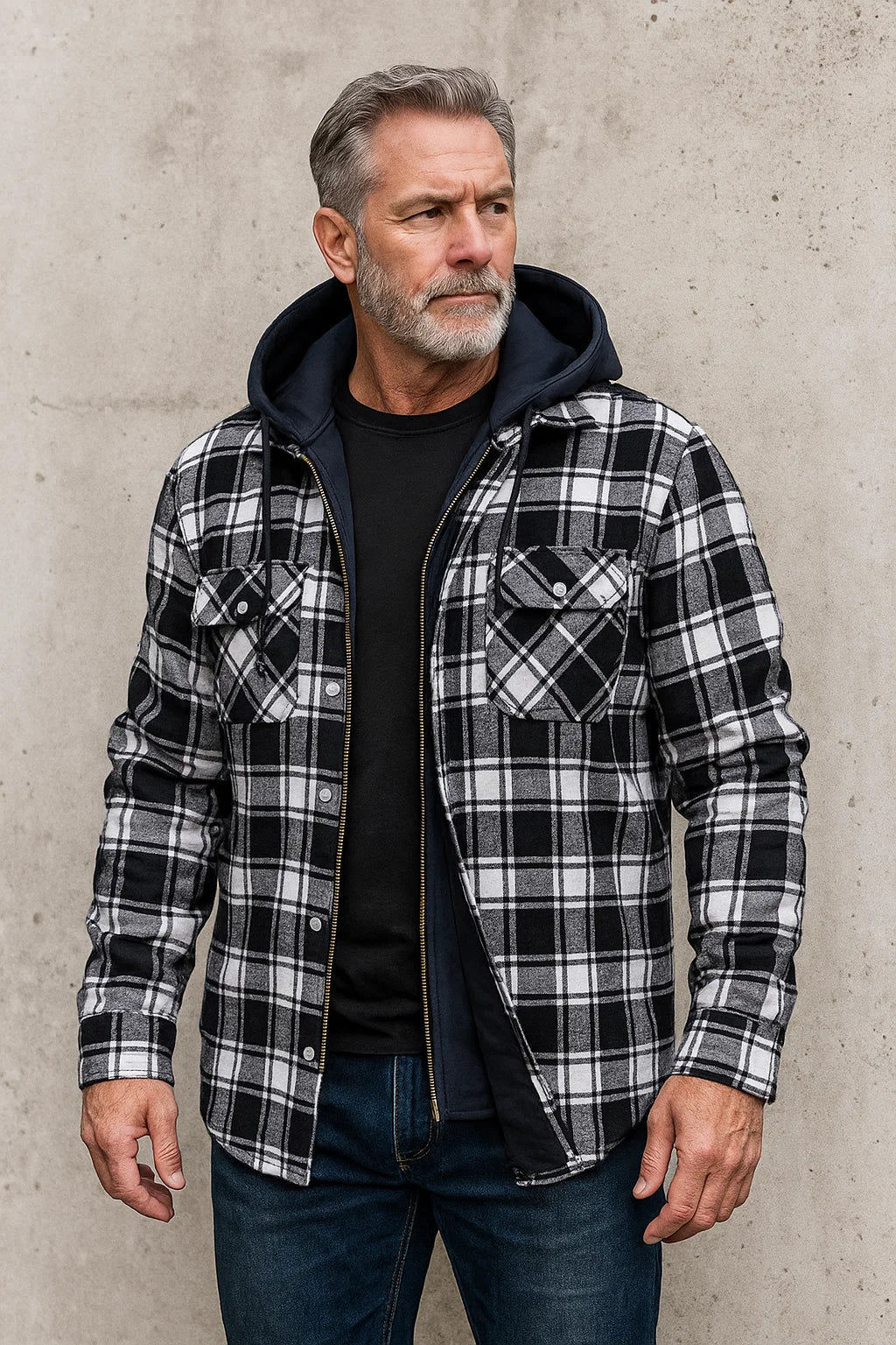 Veste à carreaux en mélange de laine pour homme, coupe moderne avec fermeture éclair