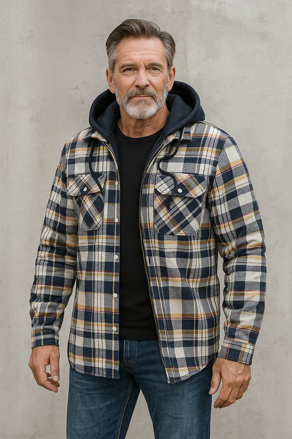 Veste à carreaux en mélange de laine pour homme, coupe moderne avec fermeture éclair