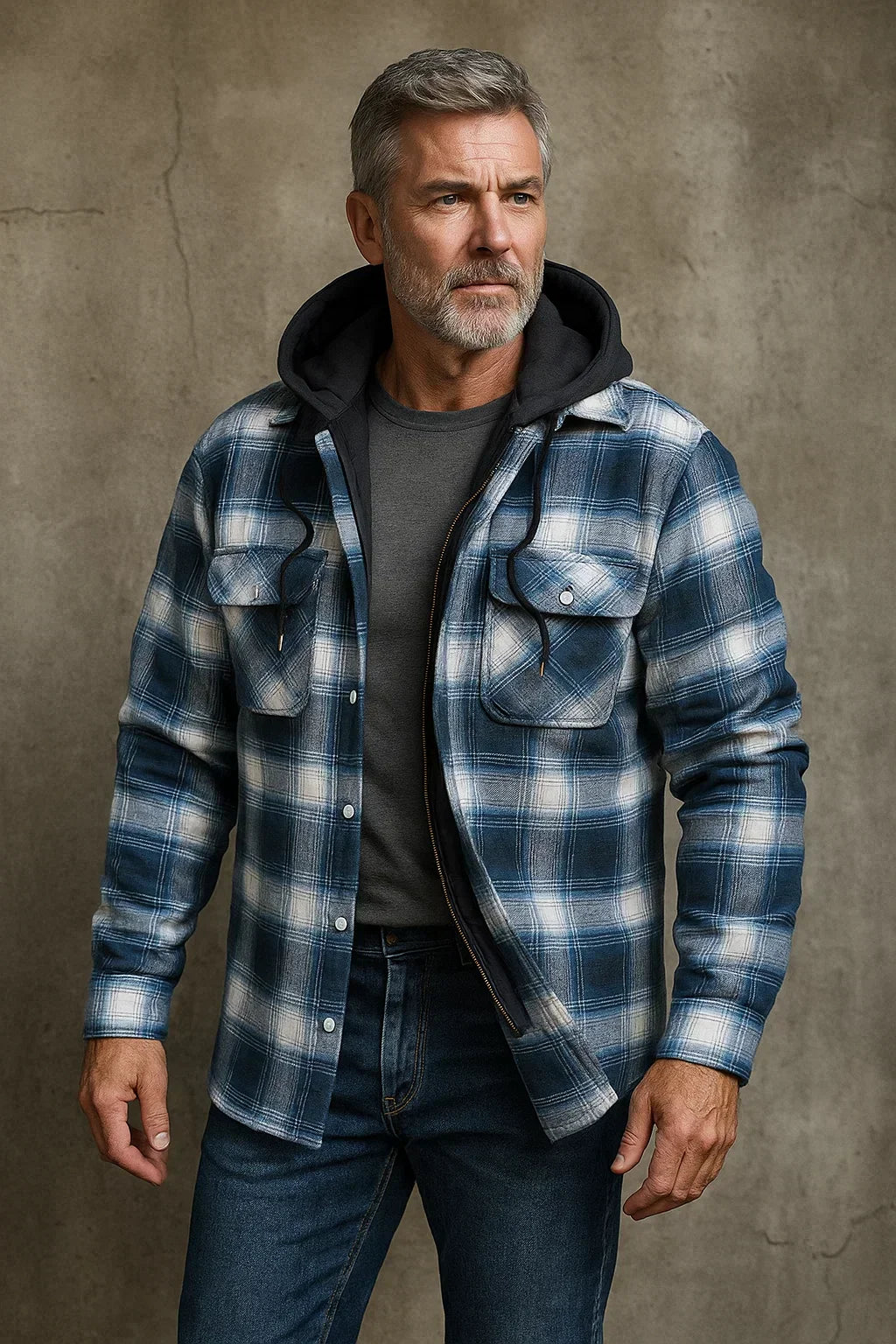 Veste à carreaux en mélange de laine pour homme, coupe moderne avec fermeture éclair