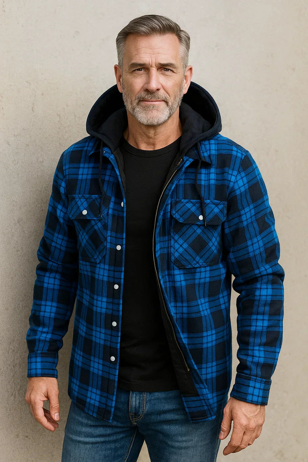 Veste à carreaux en mélange de laine pour homme, coupe moderne avec fermeture éclair