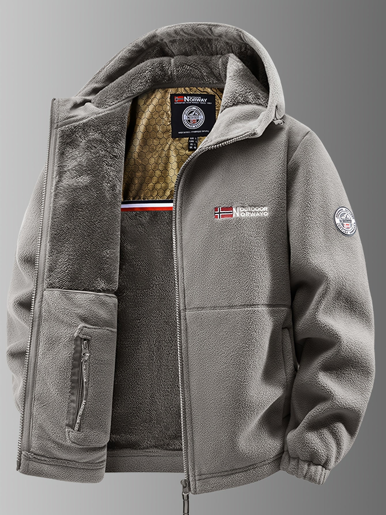 Veste thermique en polaire à capuche pour homme, avec fermeture éclair frontale