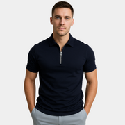 Polo homme à zip mi-haut coupe slim en tissu doux