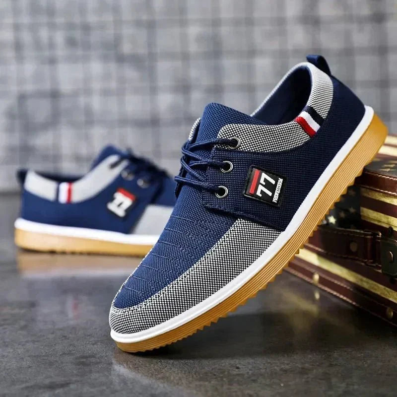 Chaussures casual en toile pour homme, disponibles en marron et bleu