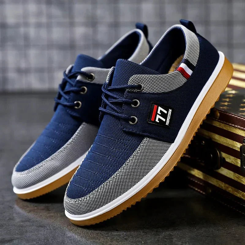 Chaussures casual en toile pour homme, disponibles en marron et bleu