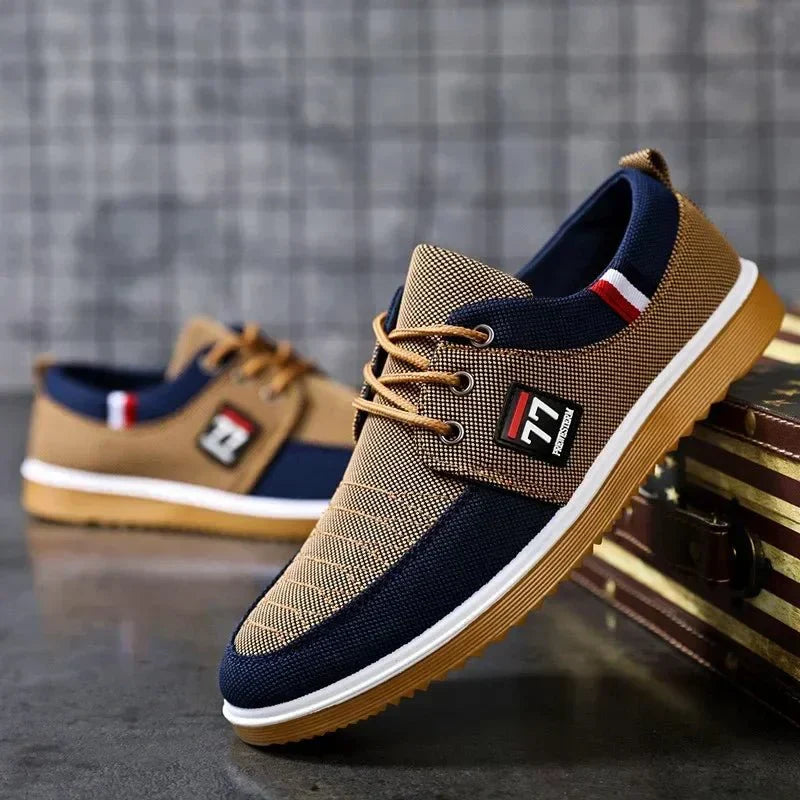 Chaussures casual en toile pour homme, disponibles en marron et bleu