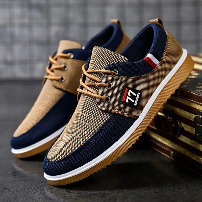 Chaussures casual en toile pour homme, disponibles en marron et bleu