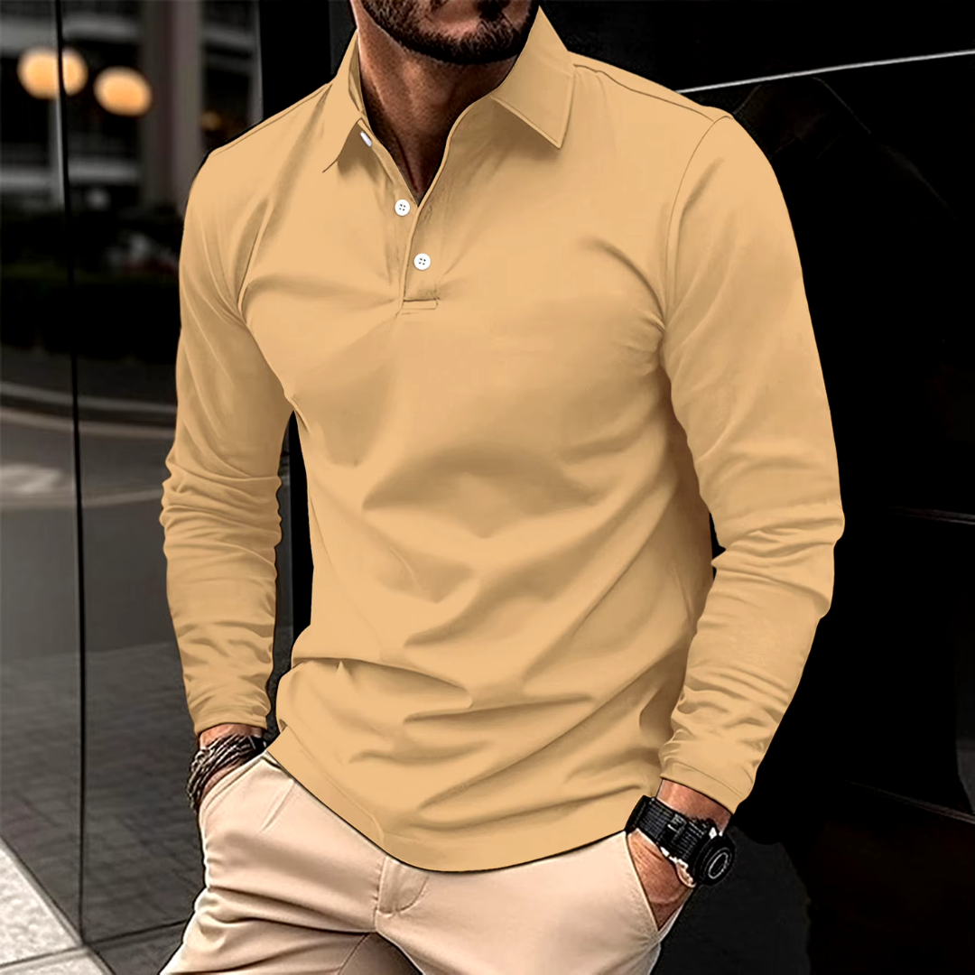 Polo à manches longues pour homme avec col boutonné et coupe ajustée