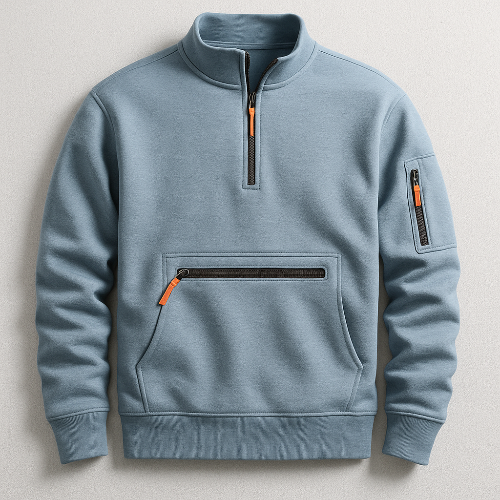 Pull en polaire pour homme à coupe ajustée avec poche sur la manche et bords côtelés