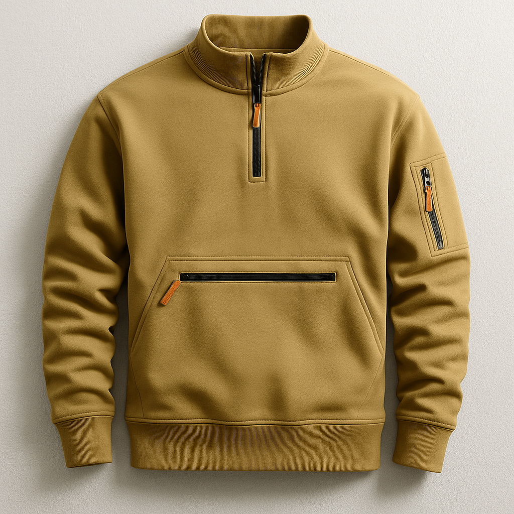 Pull en polaire pour homme à coupe ajustée avec poche sur la manche et bords côtelés