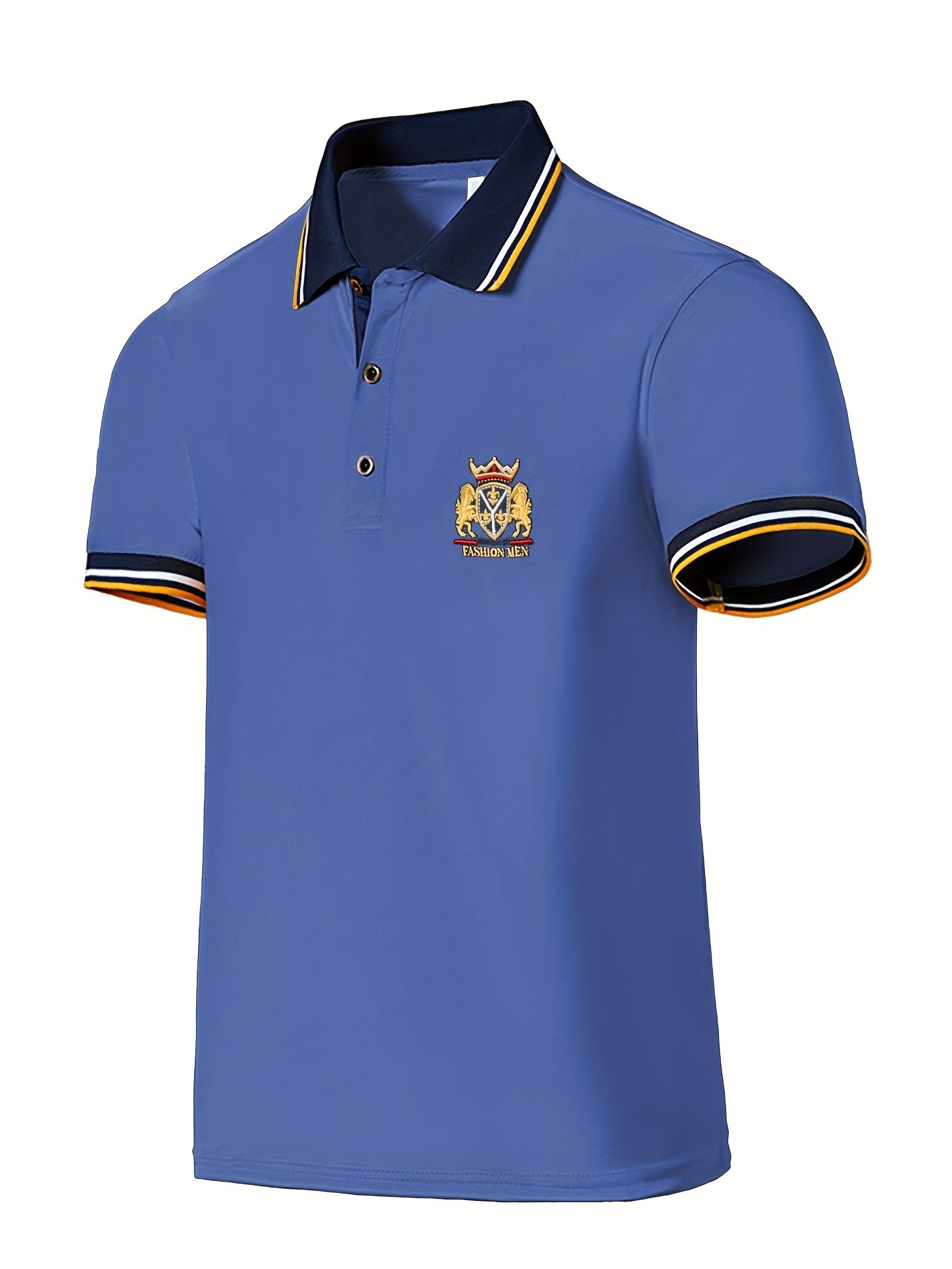 Chemise d'été brodée pour homme avec col à revers décontracté en couleur unie