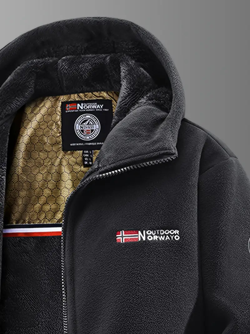 Veste thermique en polaire à capuche pour homme, avec fermeture éclair frontale