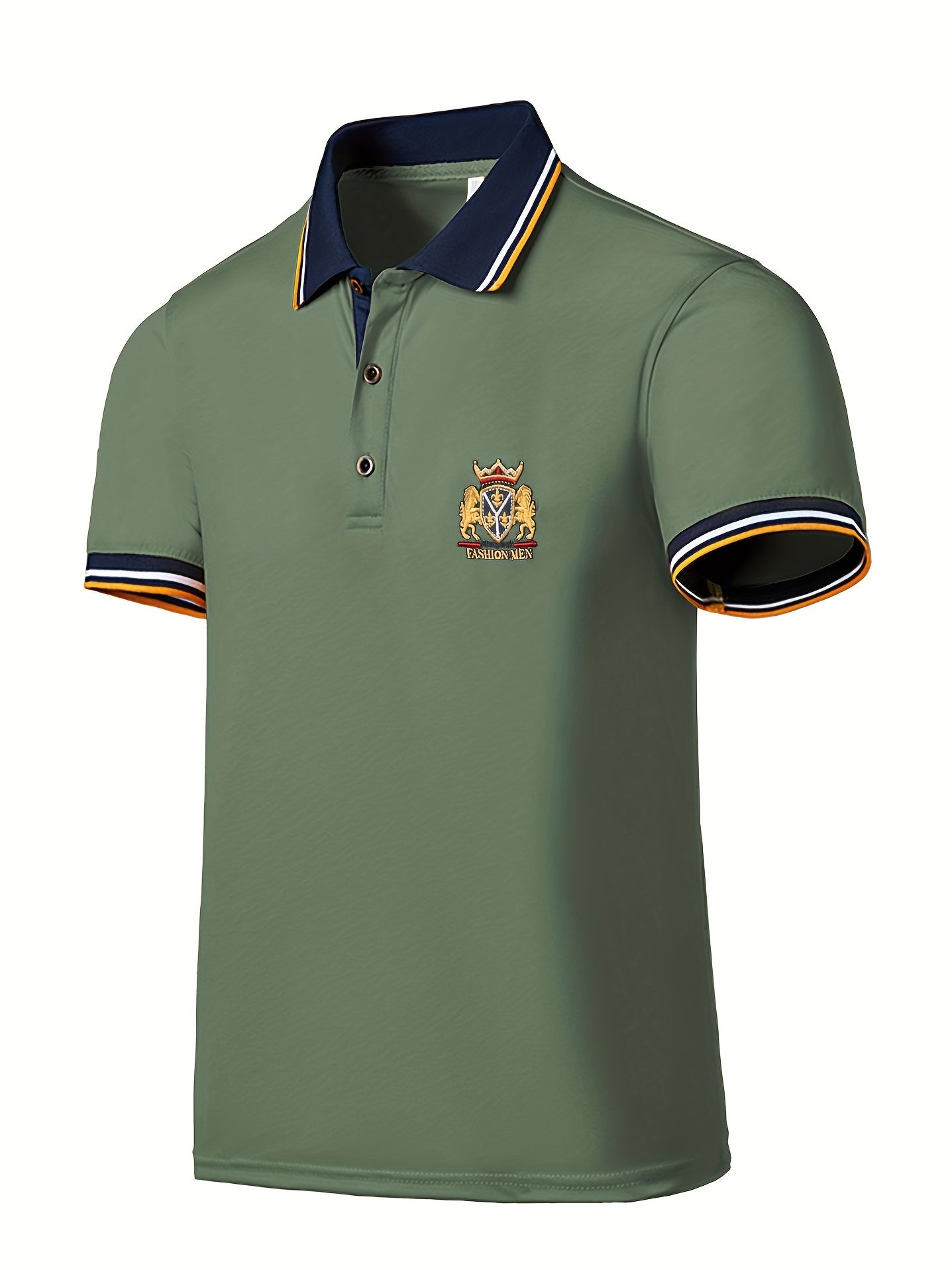 Chemise d'été brodée pour homme avec col à revers décontracté en couleur unie